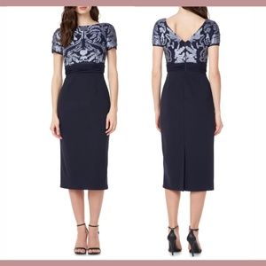 NEW JS COLLECTIONS [ 4 ] Mixed Media Soutache Midi Dress‎ In Navy